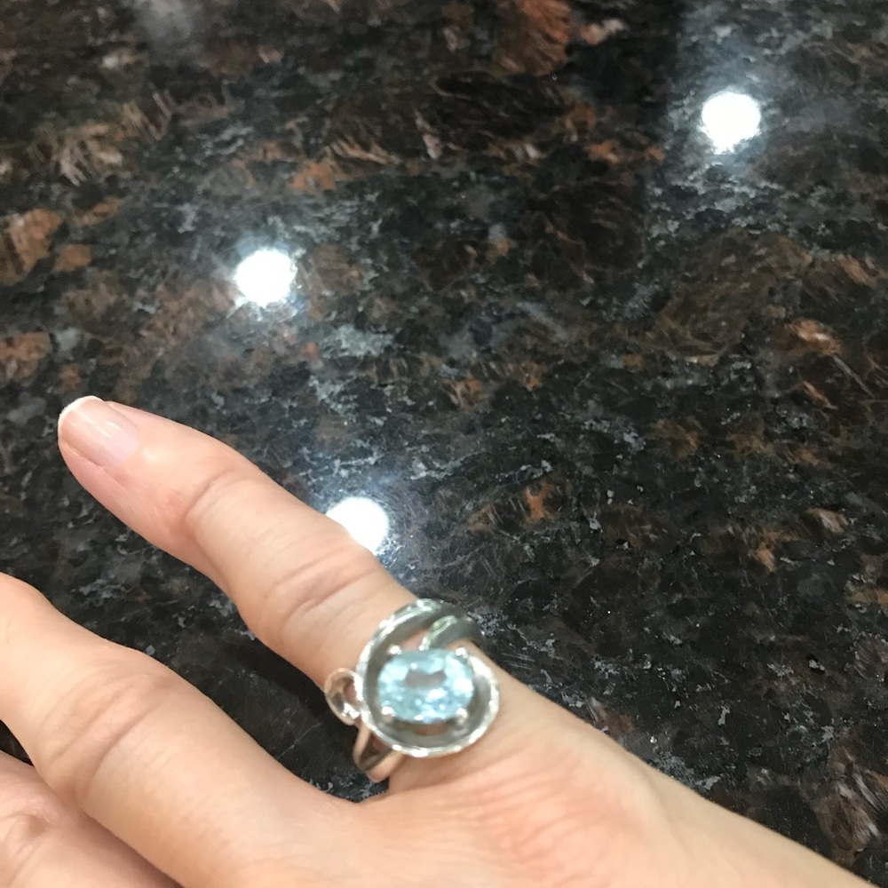 SS Genuine oval blue topaz ring